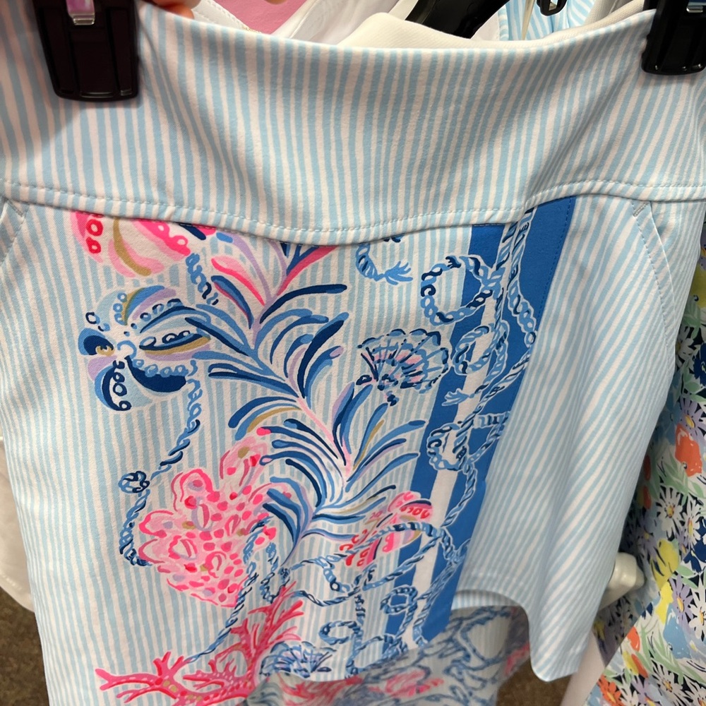 Lilly Pulitzer Striped Floral Skort with Blue and Pink Accents